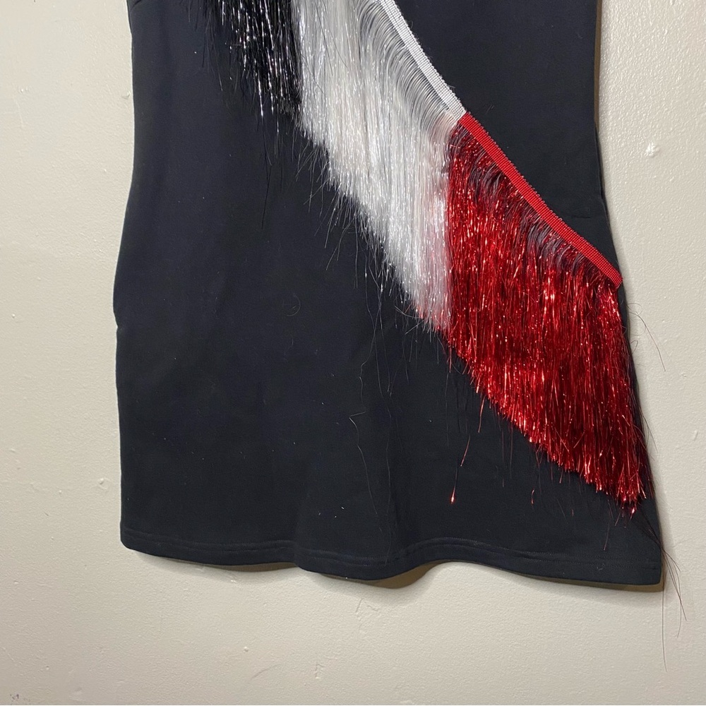 NEW Queen of Sparkles Red White Black Fringe Front Mini Dress Size Small - Picture 6 of 8